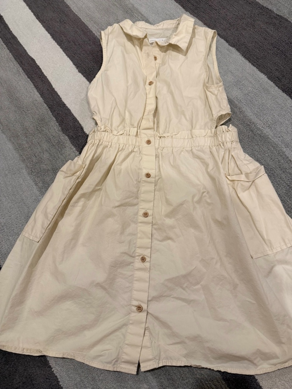 Zara Cream Sleeveless Button-Front Casual Dress